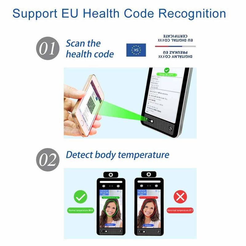 8 اینچ سیستم لینوکس تشخیص چهره اسکنر دما European Italy Health Green Pass Scanner Reader