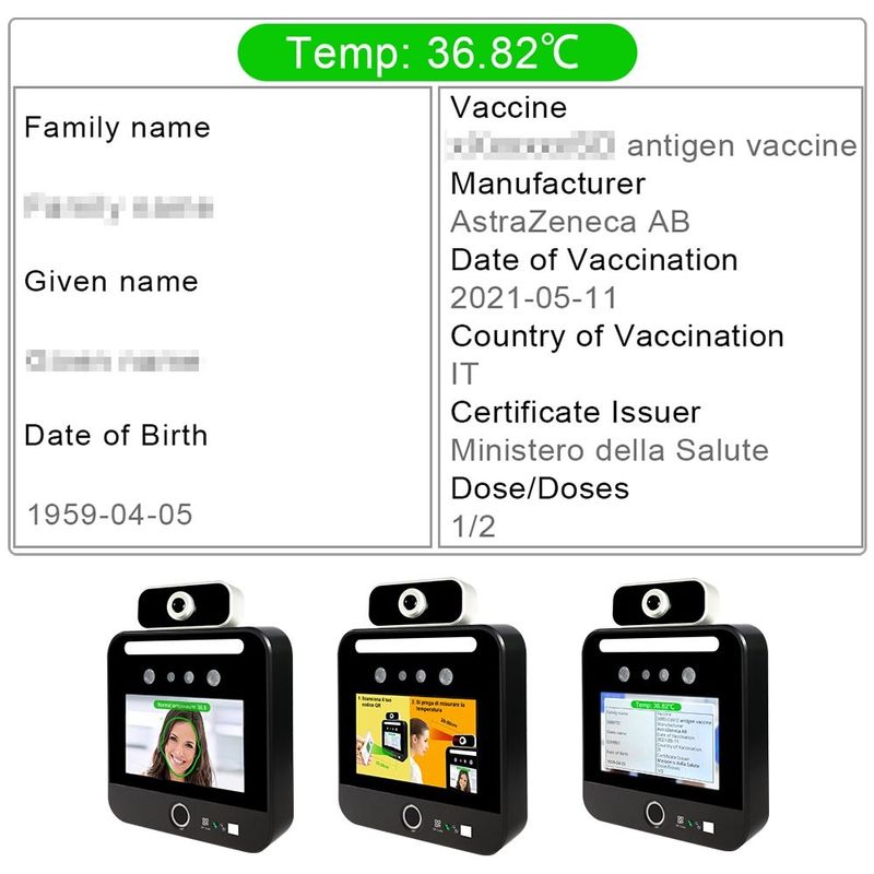 کیوسک مستقل اسکنر دما تشخیص چهره Verifica C19 ایتالیا