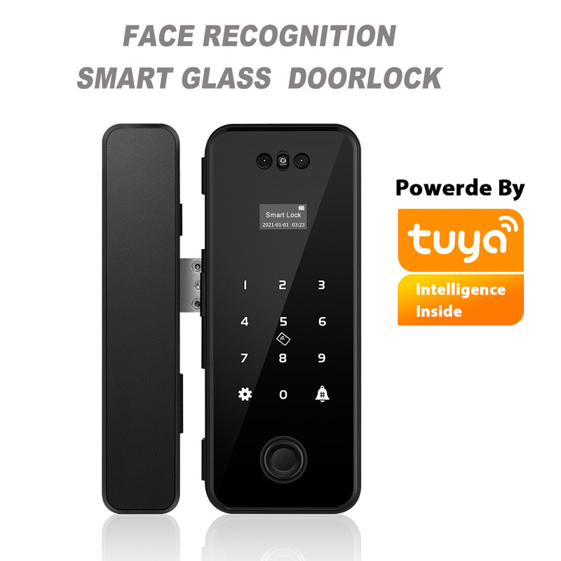 قفل هوشمند ABS تویا آلومینیومی با تشخیص چهره اثر انگشت قفل درب شیشه ای بدون قاب