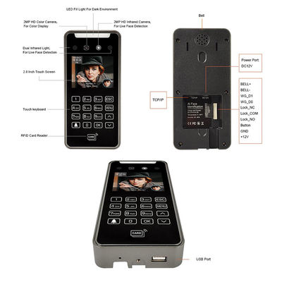 2.8" سیستم کنترل دسترسی تشخیص چهره نظارت در زمان واقعی